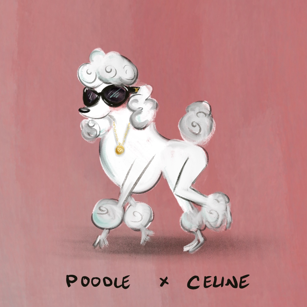 A series of twelve illustrated animals styled as luxury fashion designers: an Afghan hound in a slouchy blush Chlo&amp;eacute; coat; an Airedale Terrier in a navy Ralph Lauren sweater on a tartan blanket; a beagle carrying a classic Louis Vuitton handbag while wearing a monogrammed scarf; an English bulldog in a chunky cream Connolly jumper with green gloves beside it; a Birman cat in a pink Chanel jacket layered with pearls; a corgi standing proudly on an orange Herm&amp;egrave;s box with a silk scarf and pink Birkin-style bag; a long-haired dachshund in a soft cream Brunello Cucinelli cardigan; a Dalmatian posing in a dramatic Dior hat with a veil and a black umbrella; a fox red Labrador wearing a Burberry check headscarf; a poodle strutting in oversized Celine sunglasses and a gold medallion necklace; a Springer spaniel wrapped in an oversized green Barbour jacket beside wellington boots; and a Weimaraner in a sleek black Giorgio Armani turtleneck and dark sunglasses.