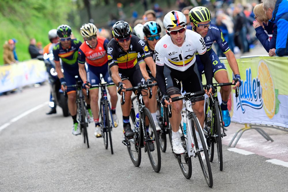 Sergio Luis Henao (Team Sky) and Philippe Gilbert (QuickStep - Floors) in the lead group near the end of Amstel Gold