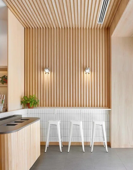 Light wood paneling.