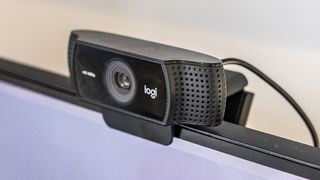 A Logitech C922 Pro webcam on a monitor; one of the best Mac webcams