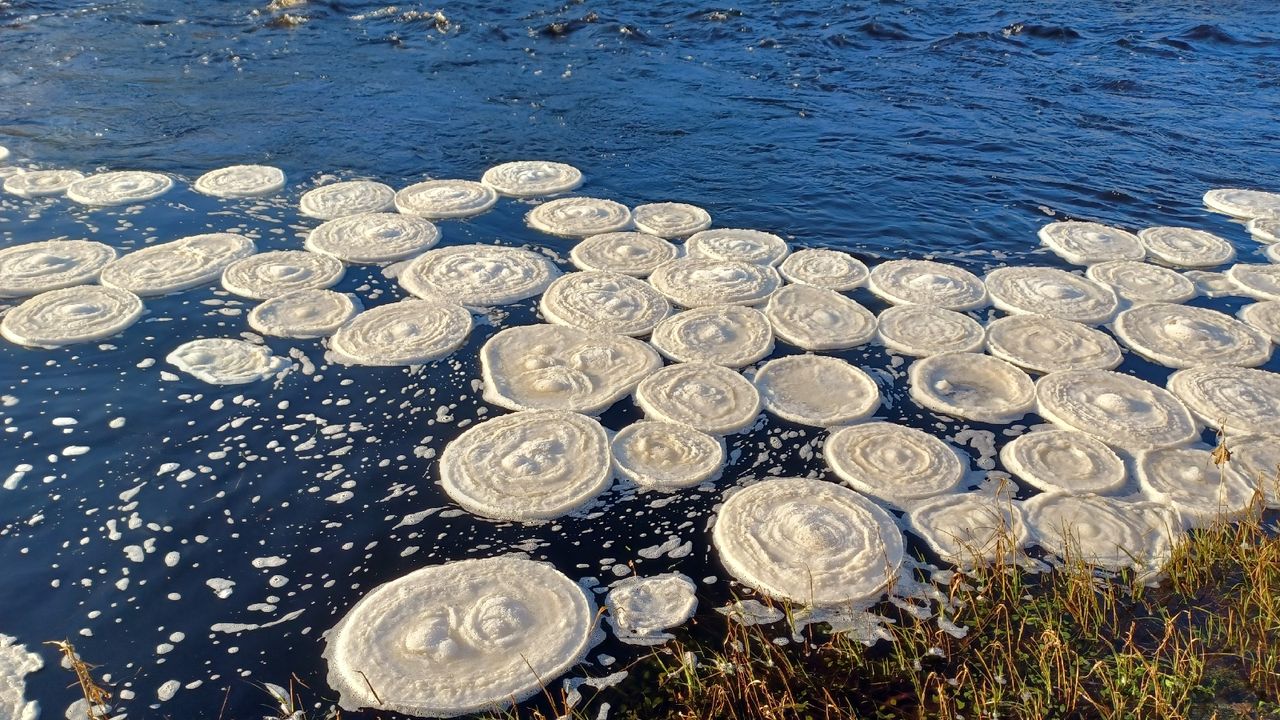 Ice pancakes are a rare sight on U.K. rivers.
