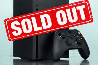Xbox Series X console with "sold out" crudely photoshopped across it. 
