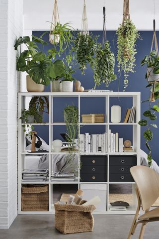 Ikea room divider ideas Kallax shelving unit in bedroom