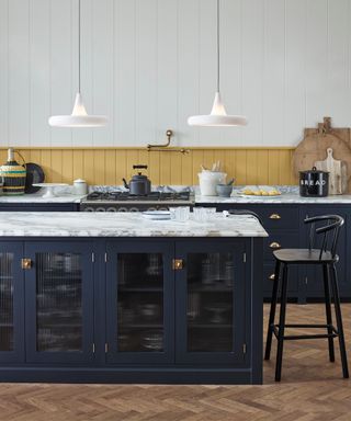 An in-frame kitchen in navy blue