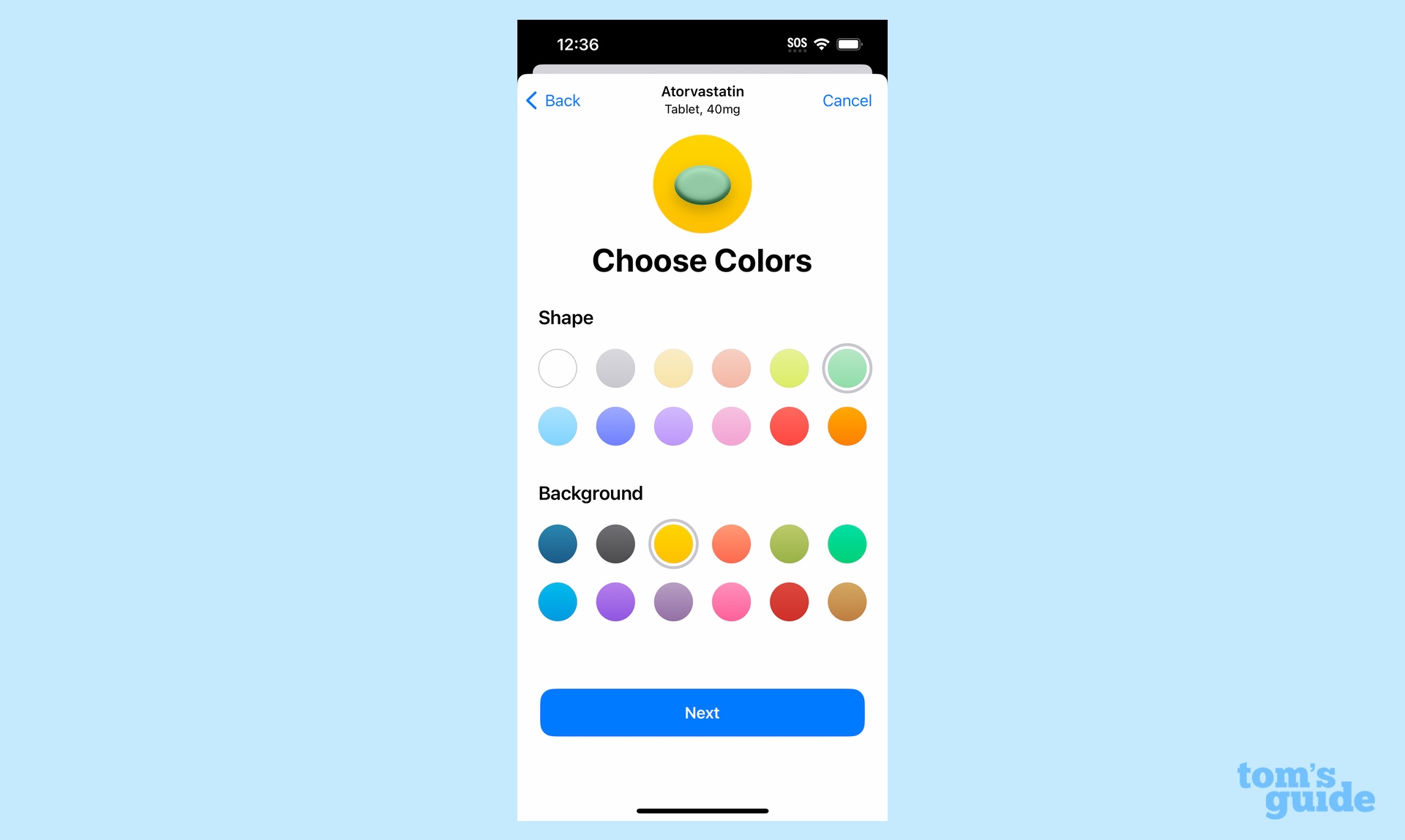 The iOS 16 Health app identifies pill colors on medications