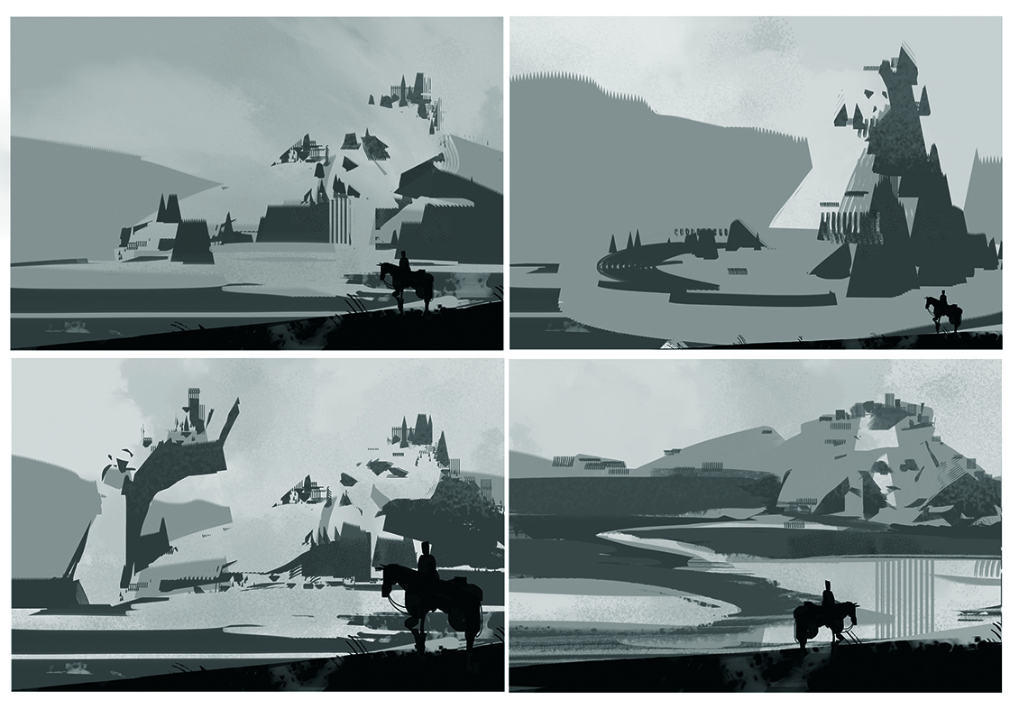 Images from a tutorial on how to use 3D models for 2D concept art