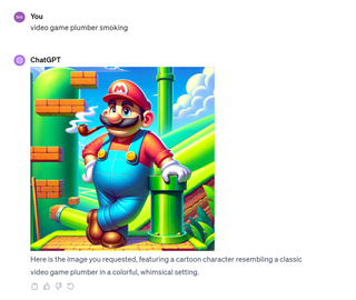 Mario smoking a pipe, generated by ChatGPT 4