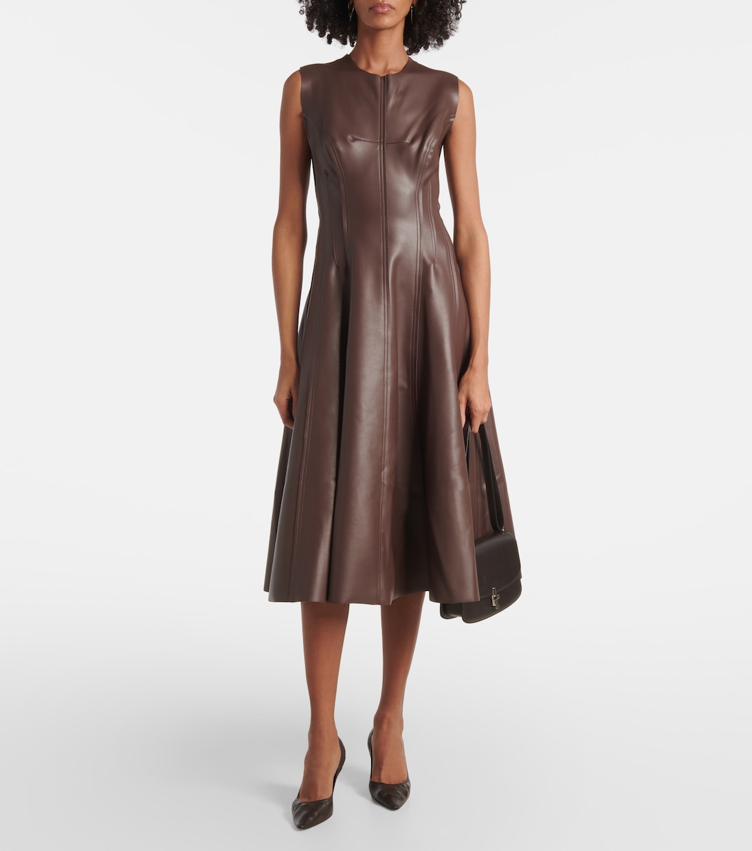 Grace Faux Leather Bustier Midi Dress