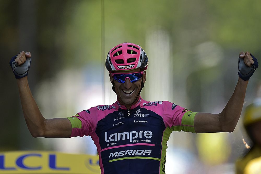 Ruben Plaza (Lampre Merida) victory salute in Gap