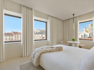minimalist bedroom at The Madrid Edition hotel