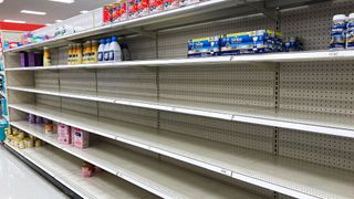 A nearly empty baby formula display shelf is seen at a Target store in Orlando