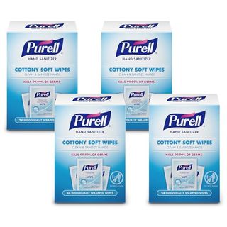 Purell Cottony Soft Hand Sanitizing Wipes, Clean Scent, 24 Individually Wrapped Wipes (pack of 4 Boxes) – 9029-04-Cmr