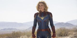 Brie Larson as Captain Marvel in her costume in 2019 film