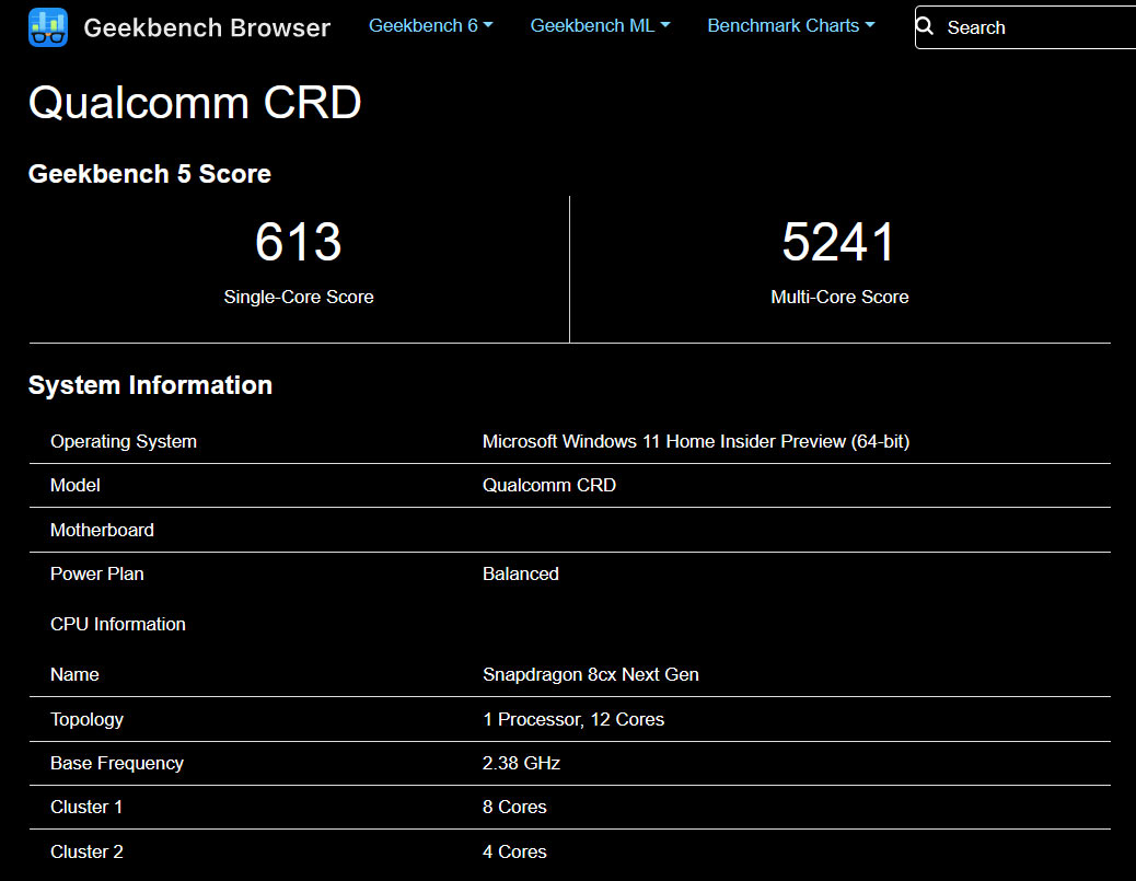 Benchmark Snapdragon 8cx gen 4