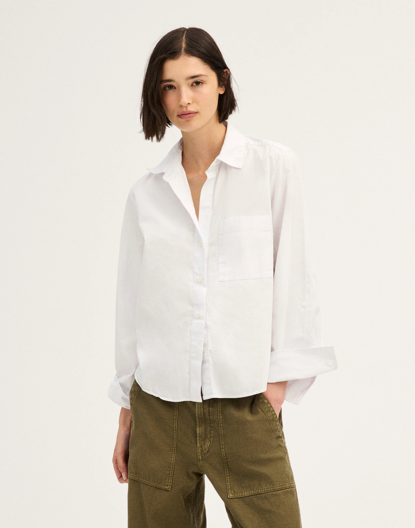 The Signature Y-Neck Shirt in Poplin