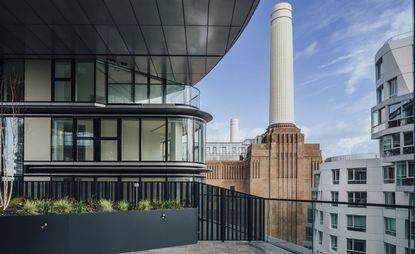 industrial interior with floor to ceiling windows at Battersea Roof Gardens