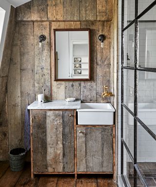 Rustic bathroom with wood