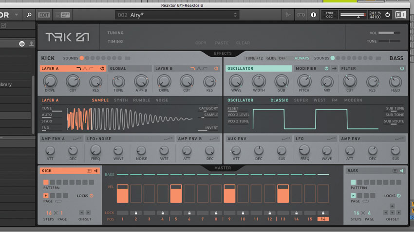 How to create a kick/gliding bass combo using Native Instruments TRK-01