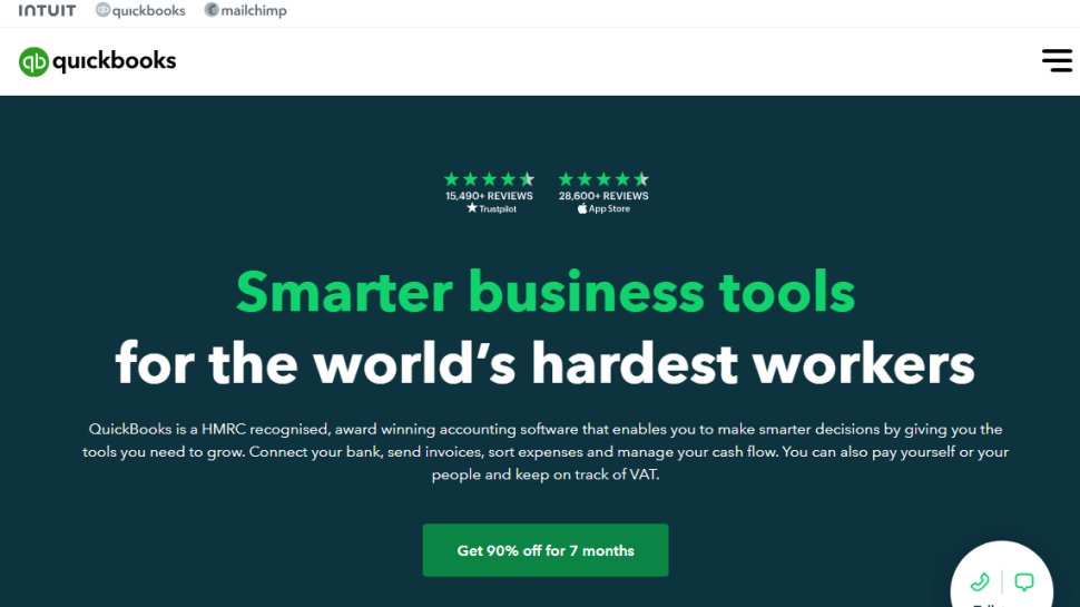 Website screenshot of QuickBooks Payments (July, 2025)