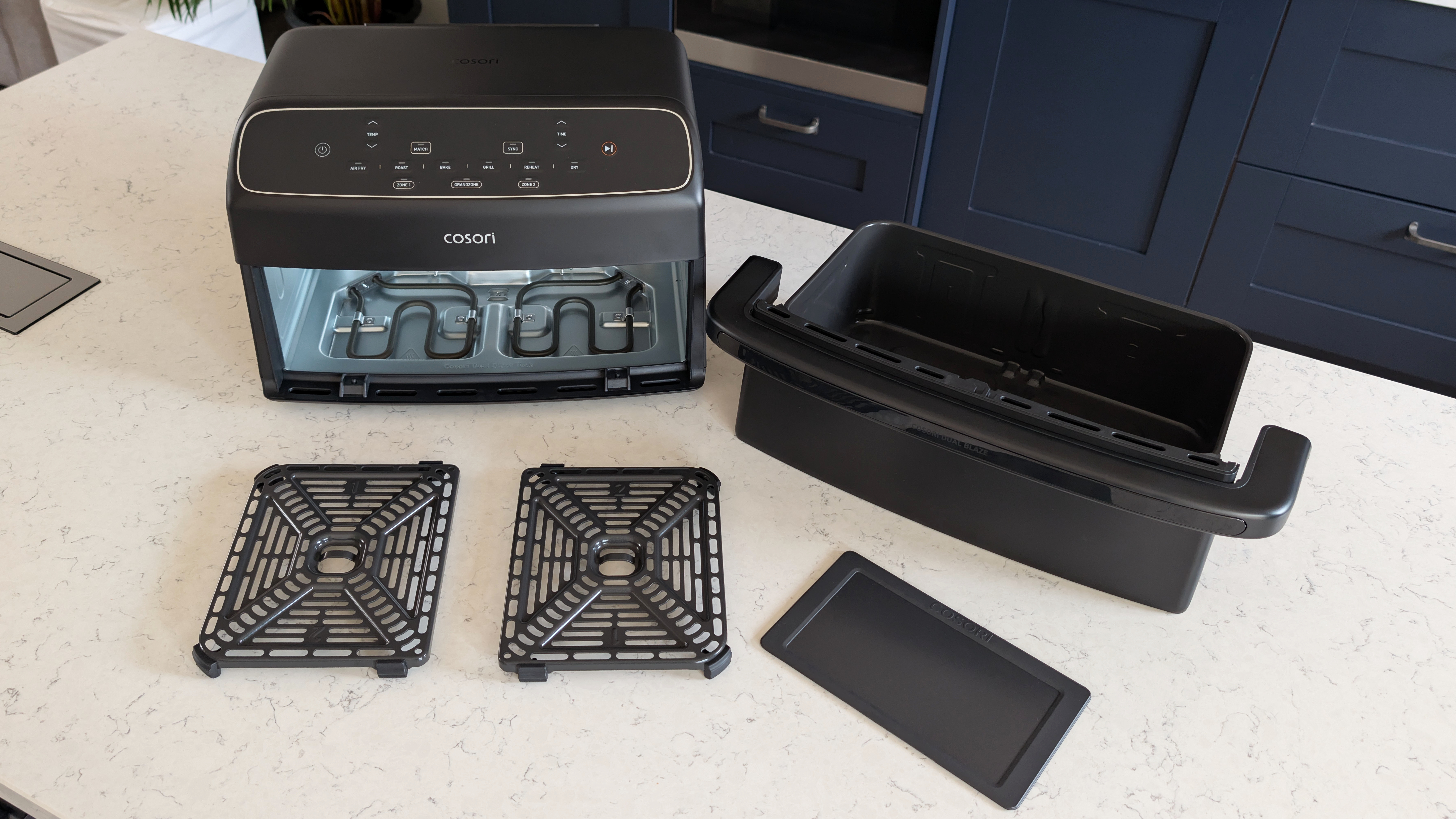 Cosori Dual Blaze Twinfry Compact air fryer on kitchen counter