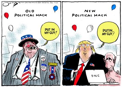 Political cartoon U.S Old versus new political hacks