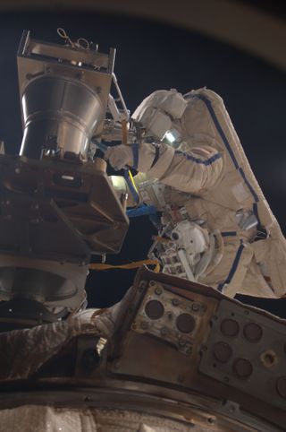Cosmonaut Alexander Misurkin during Spacewalk