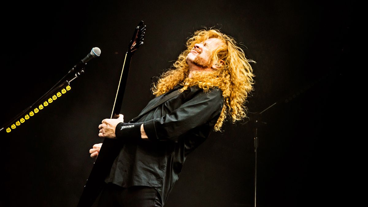 Guitarist and vocalist Dave Mustaine of American thrash metal group Megadeth performing live on stage at Bloodstock Open Air Festival in Derbyshire, on August 13, 2017.