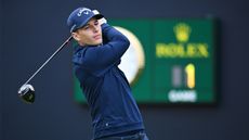 Matthew Jordan of England tees off on the 1st hole during Day One of The 151st Open at Royal Liverpool Golf Club