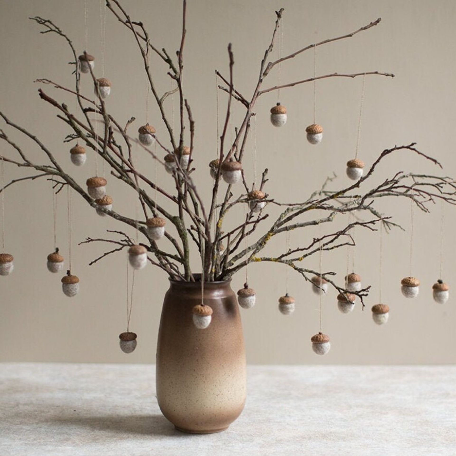 Felted acorn ornaments, Set of 6