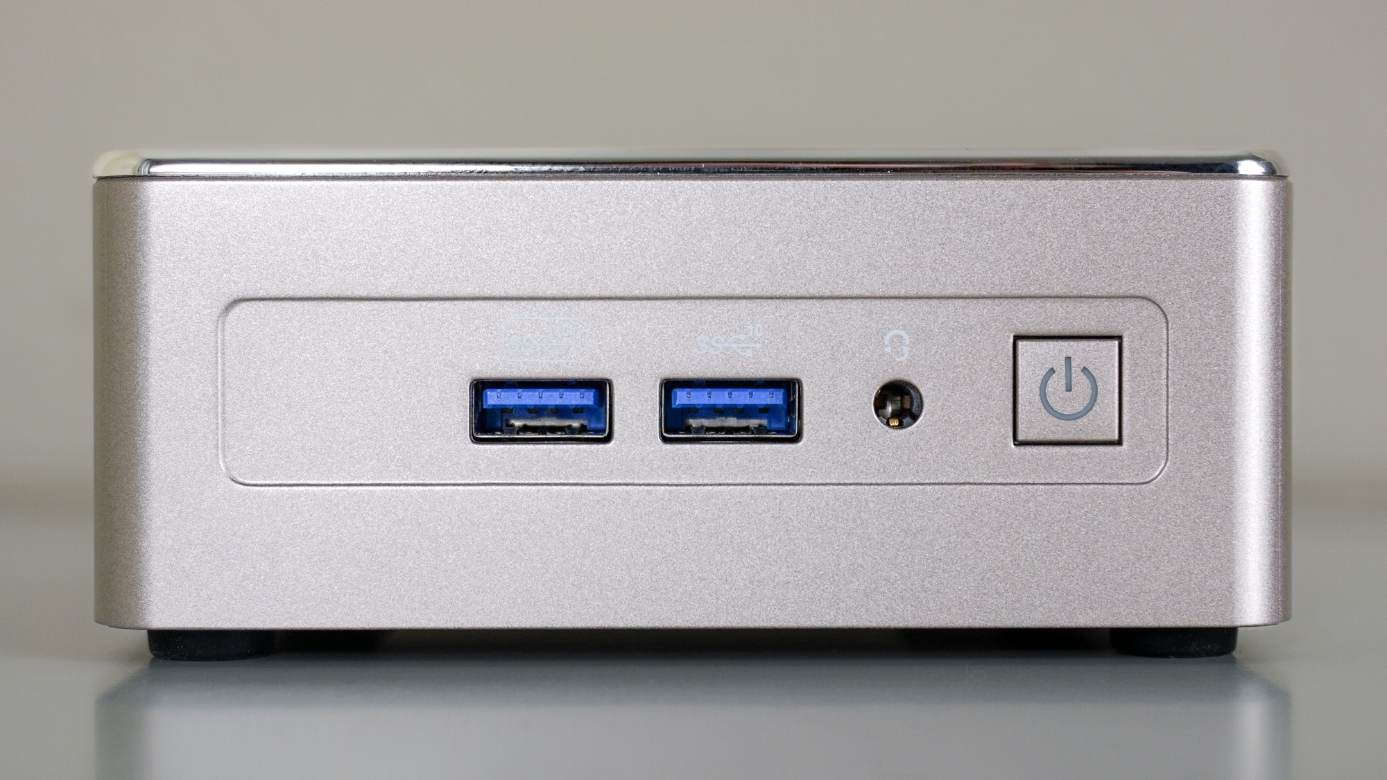 The front ports of the Geekom A5 mini PC