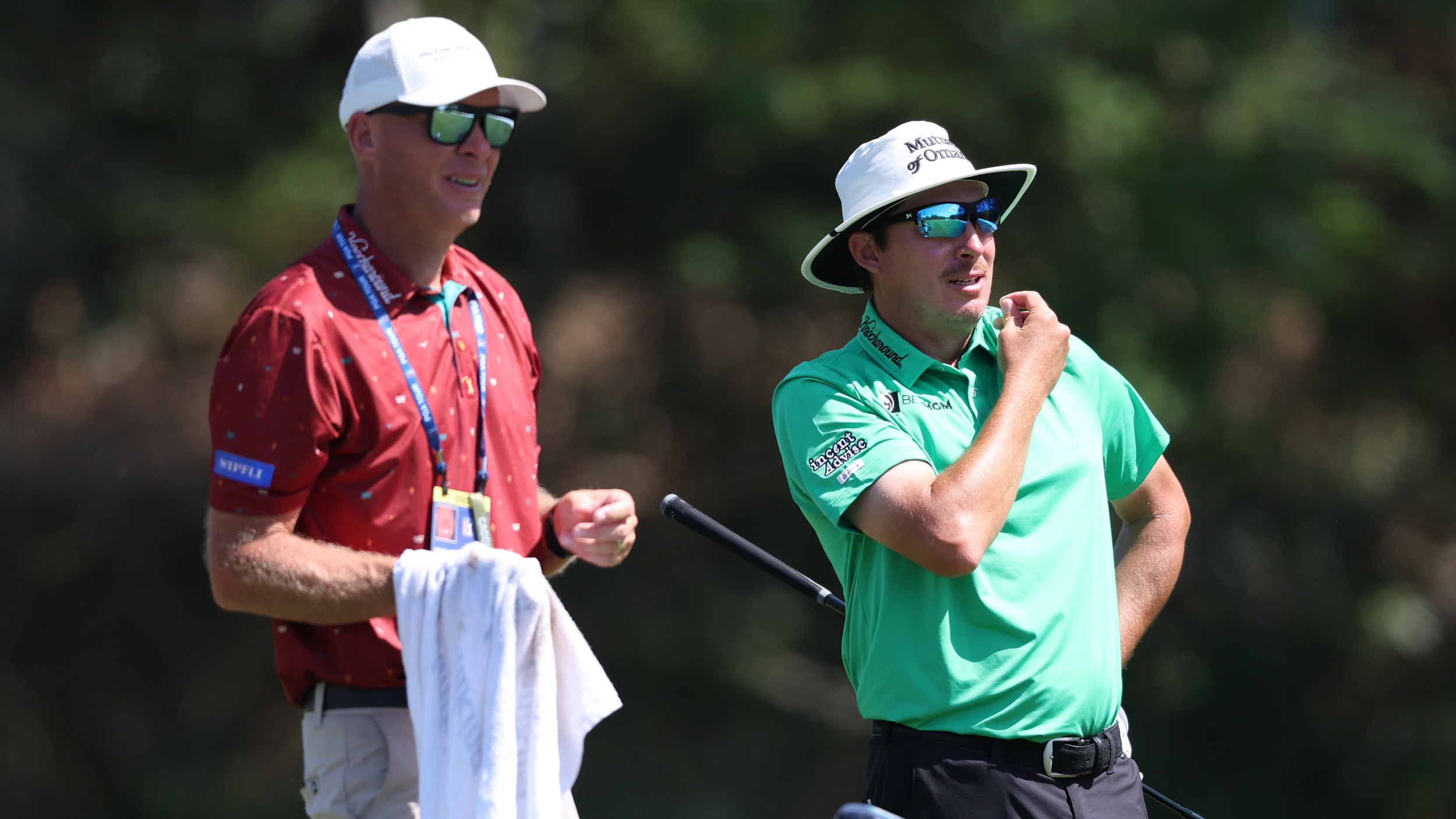 Joel Dahmen and his caddie Geno Bonnalie