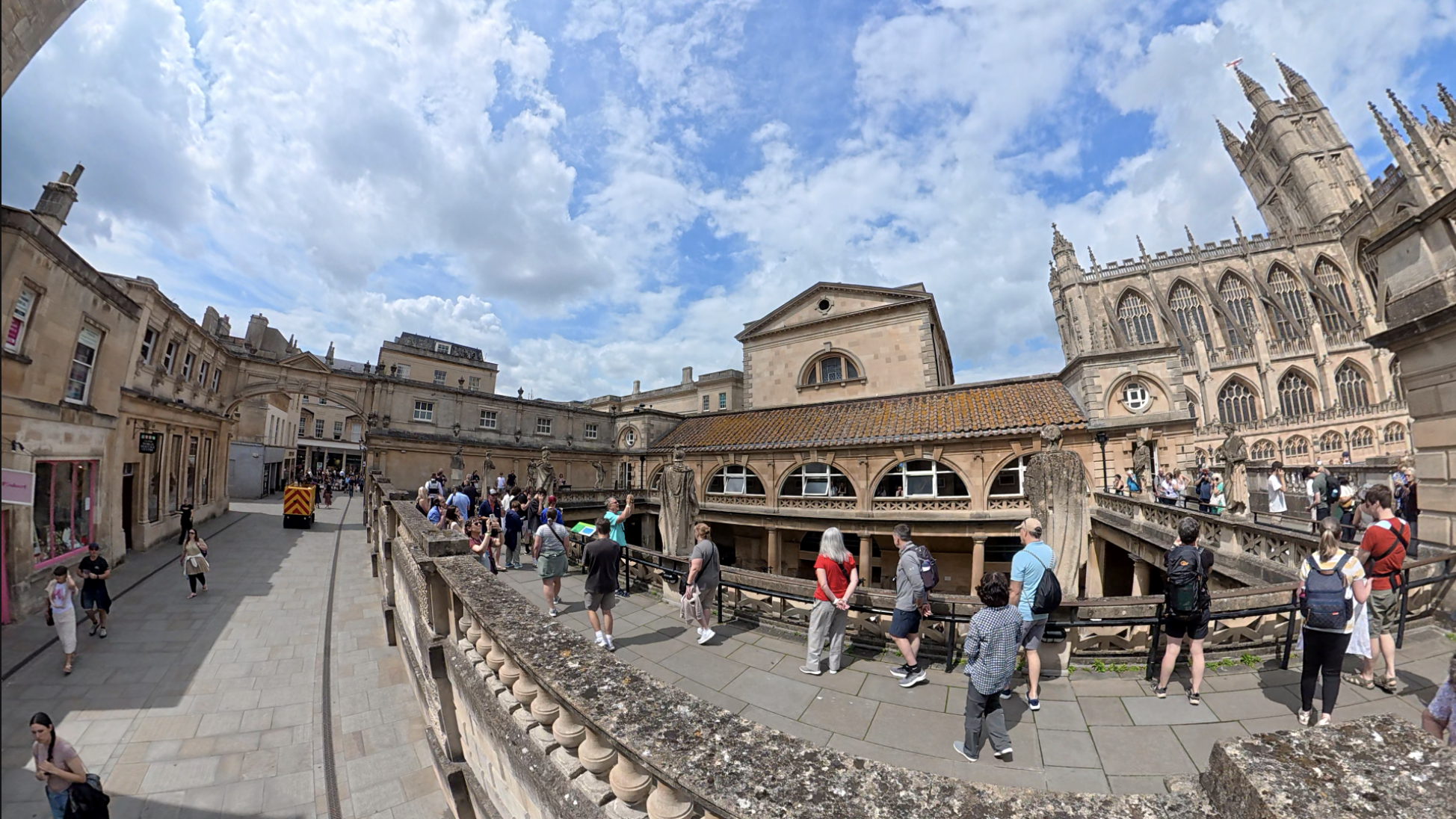 Roman Baths in bath seeing over wall using tall camera