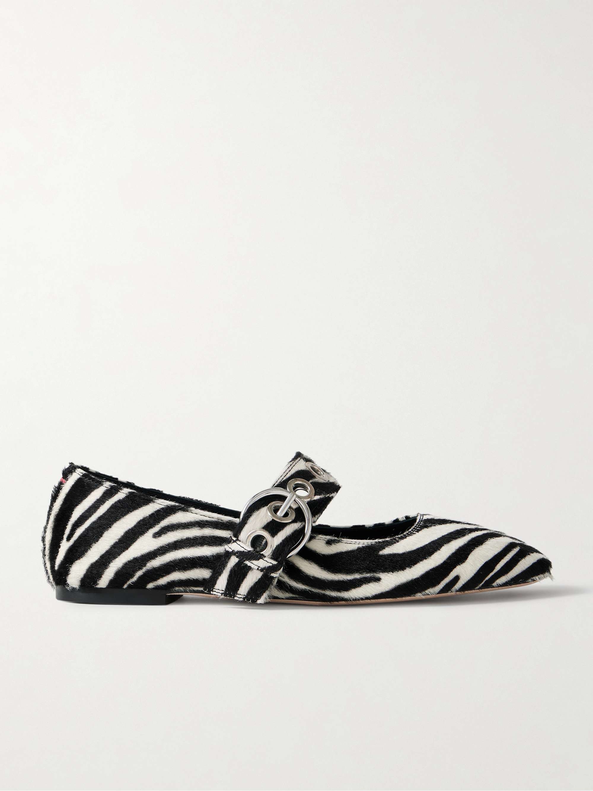Uma Embellished Zebra-Print Pony Hair Mary Jane Ballet Flats
