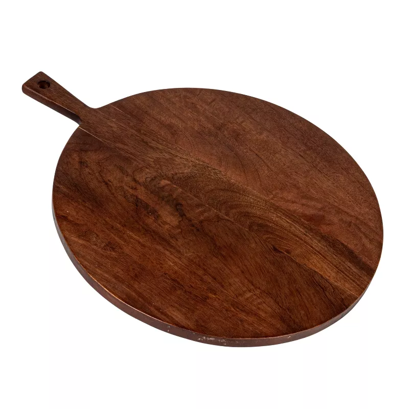 Storied Home Round Mango Wood Cheese/cutting Board With Handle, Walnut Finish
