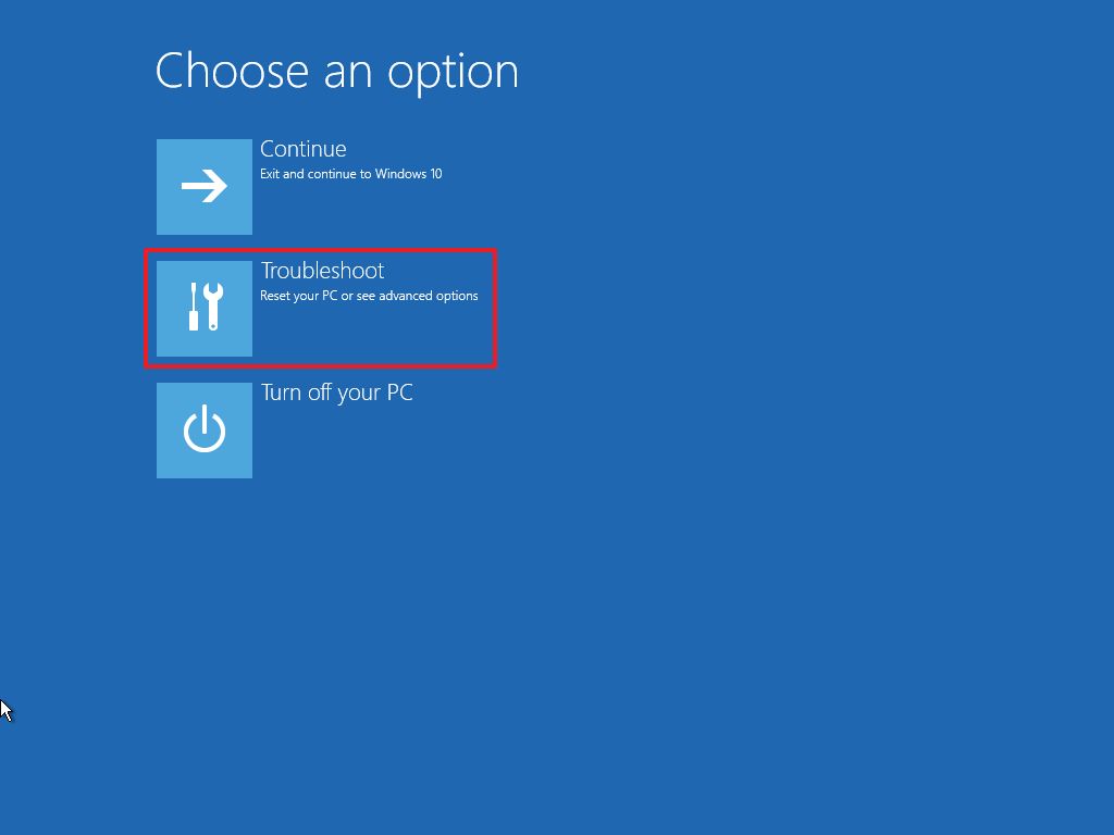 Advanced settings troubleshoot option