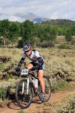Rebecca Rusch rides toward a Leadville 100 win.