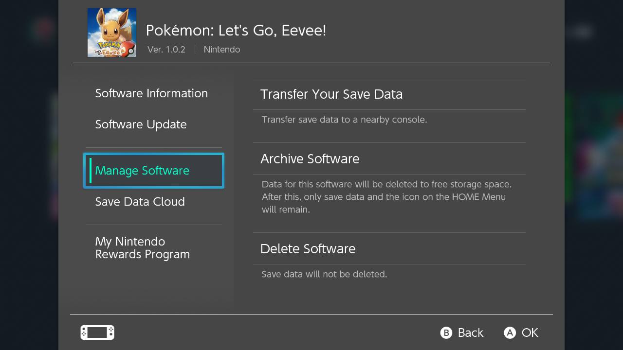 How to delete Nintendo Switch game management software