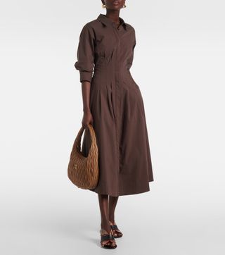 Pintuck Cotton-Blend Midi Dress