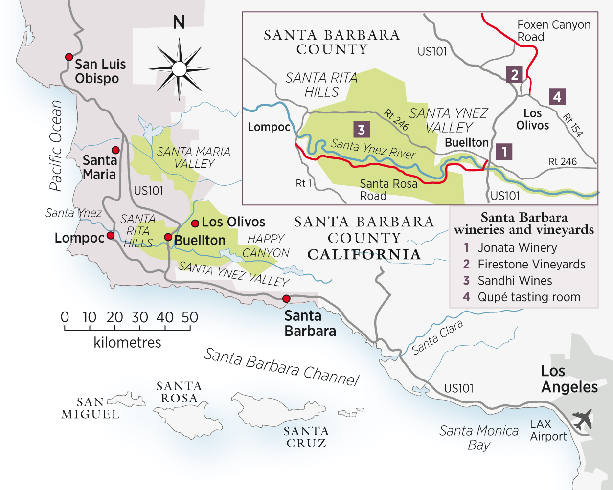 Santa Barbara travel map