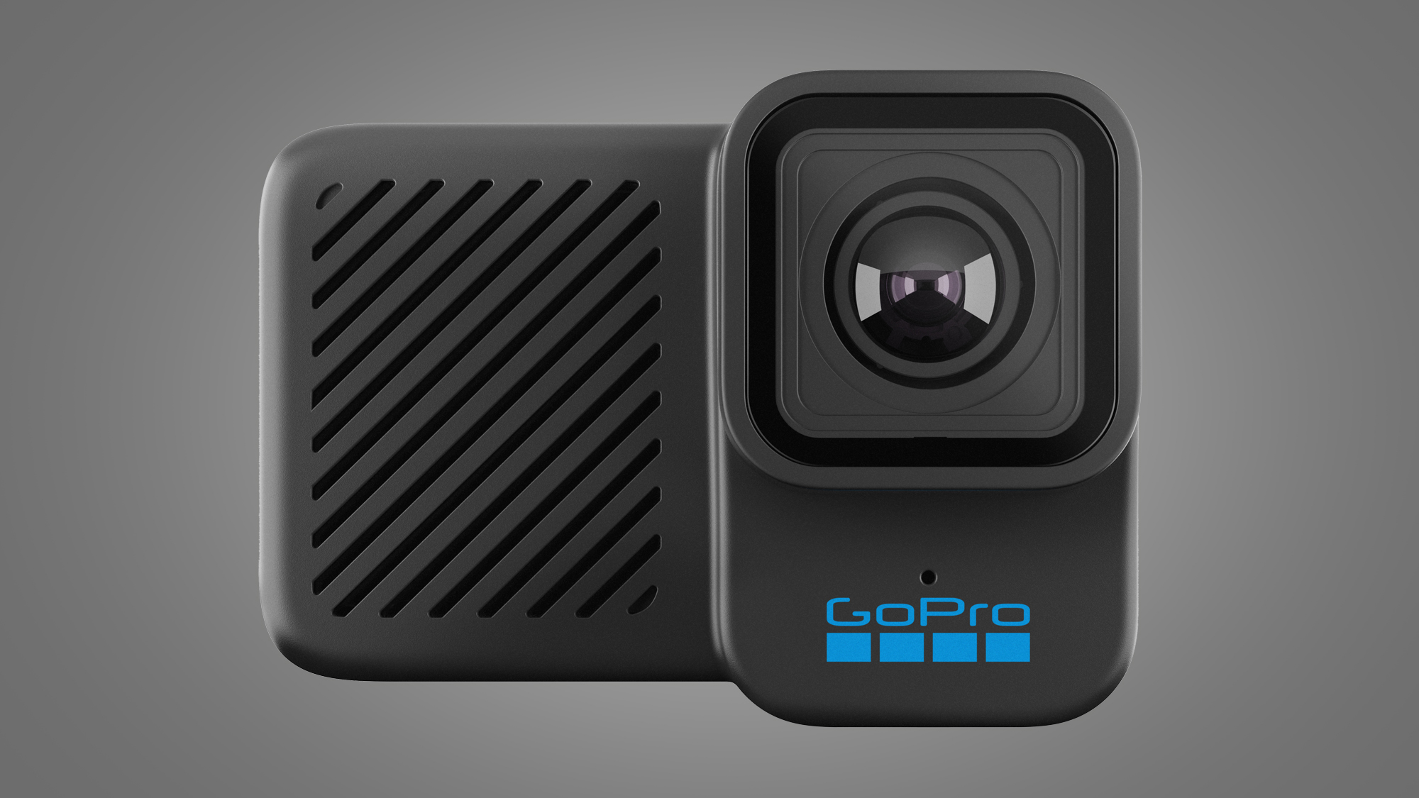 The GoPro Hero 10 Black Bones camera on a gray background