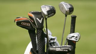 Photo of Phil Mickelson's golf bag with two drivers in it