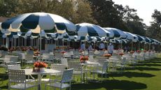 Tables and chairs outside the Augusta National clubhouse