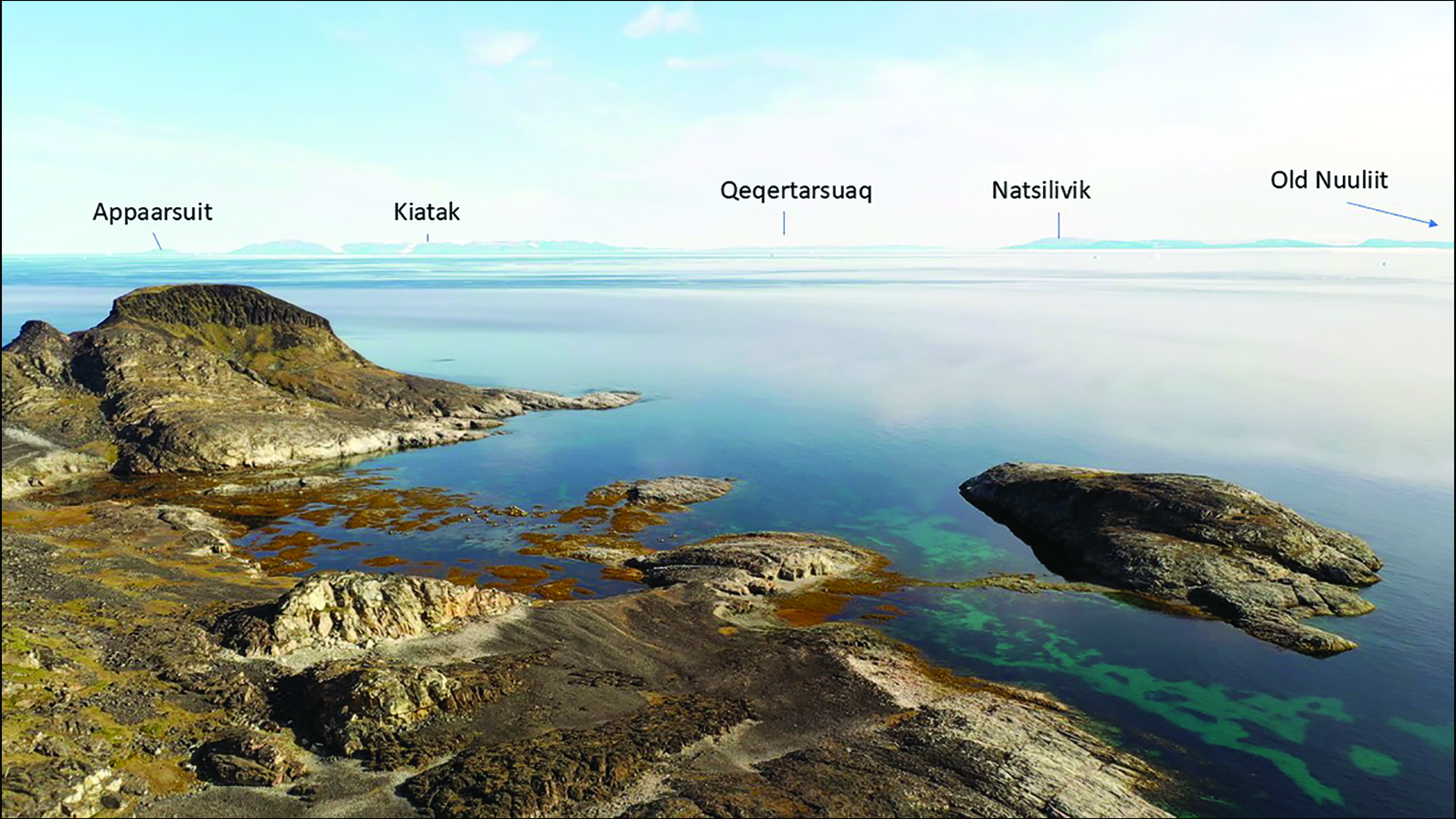 a view from Kitsissut islands showing the closest mainland Greenland sites