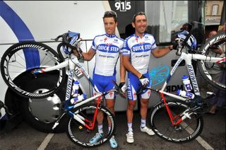 Quick Step team sponsor Specialized provided Frenchmen Sylvain Chavanel and Jérôme Pineau with these custom painted bikes to celebrate Bastille Day.