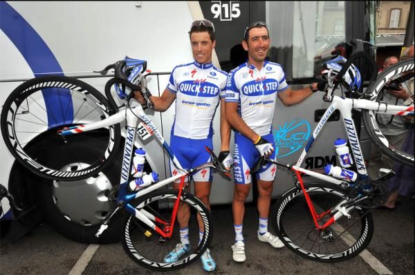 Quick Step team sponsor Specialized provided Frenchmen Sylvain Chavanel and J&eacute;r&ocirc;me Pineau with these custom painted bikes to celebrate Bastille Day.