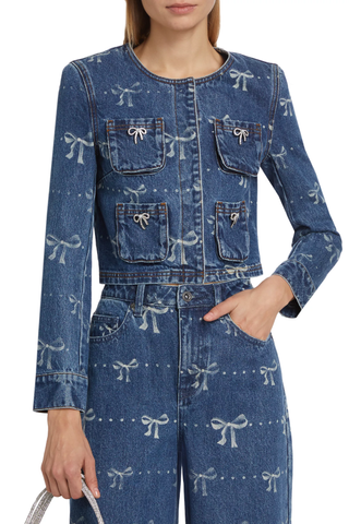 Self-Portrait Bow Print Denim Jacket