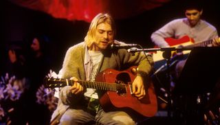 Kurt Cobain performs at Sony Studios in New York City on November 18, 1993