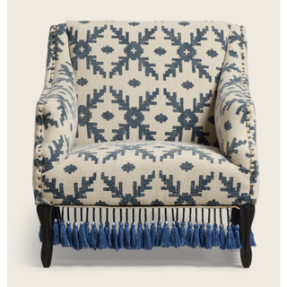 blue patterned chair