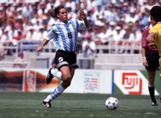 Fernando Redondo in action for Argentina against Romania at the 1994 World Cup.