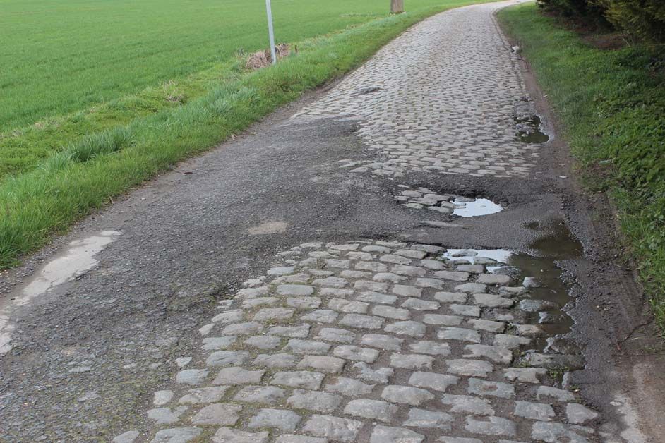 When Cyclingnews visited in April, the first few cobbles were partially covered in tarmac
